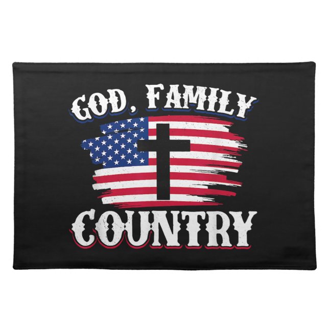 God Family Country American Flag Cross Christian P Cloth Placemat (Front)