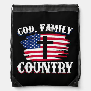 God Family Country American Flag Cross Christian P Drawstring Bag