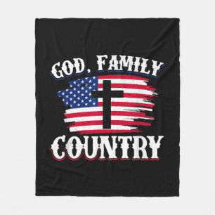 God Family Country American Flag Cross Christian P Fleece Blanket