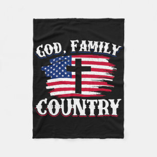 God Family Country American Flag Cross Christian P Fleece Blanket