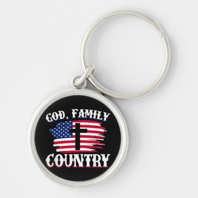 God Family Country American Flag Cross Christian P Keychain (Front)