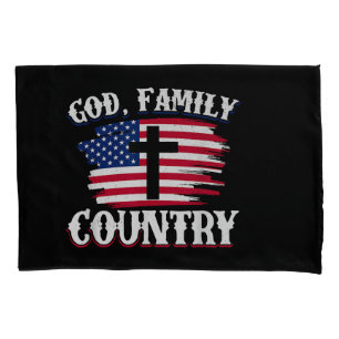 God Family Country American Flag Cross Christian P Pillow Case