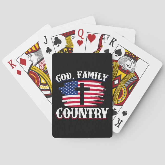 God Family Country American Flag Cross Christian P Poker Cards (Back)