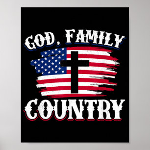 God Family Country American Flag Cross Christian P Poster