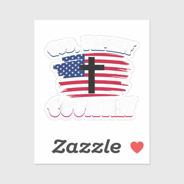God Family Country American Flag Cross Christian P Sticker (Sheet)