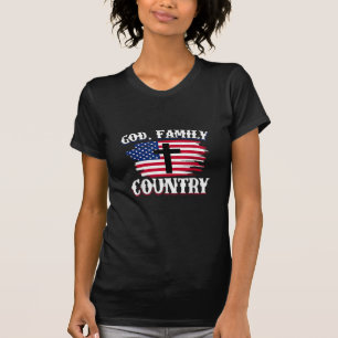 God Family Country American Flag Cross Christian P T-Shirt
