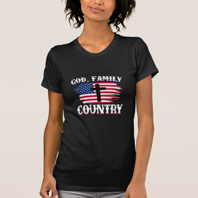 God Family Country American Flag Cross Christian P T-Shirt (Front)