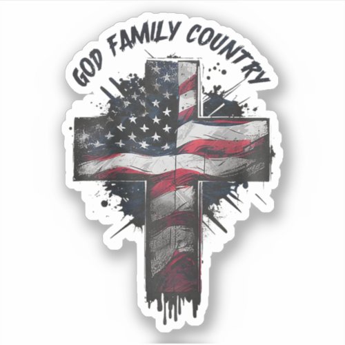 God Family Country American Flag Sticker