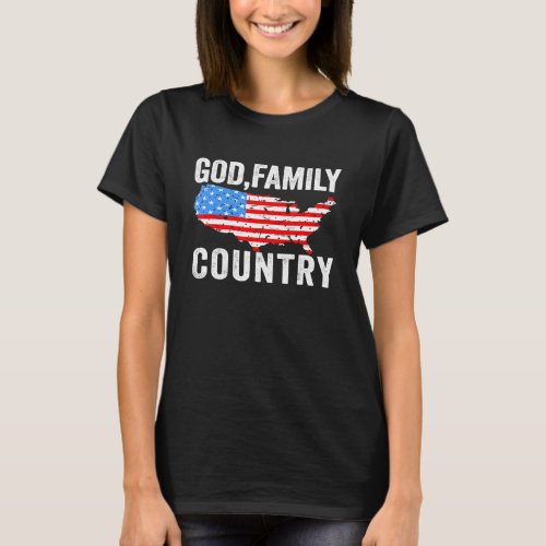 God Family Country Christian American Flag Usa Map T_Shirt