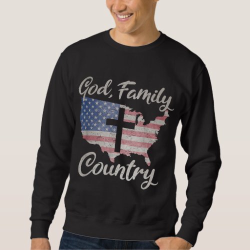GOD FAMILY COUNTRY Christian Cross Vintage USA Ame Sweatshirt