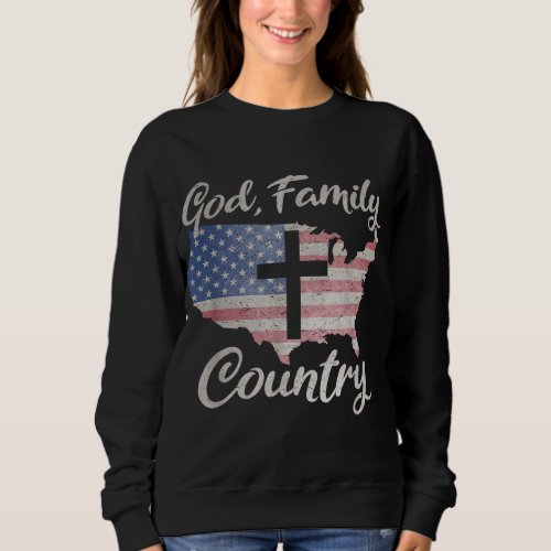 GOD FAMILY COUNTRY Christian Cross Vintage USA Ame Sweatshirt