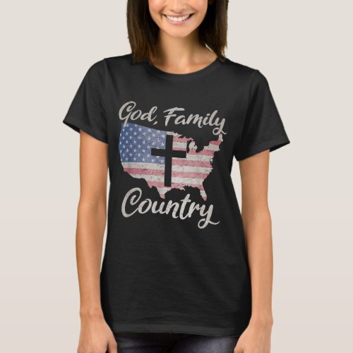 GOD FAMILY COUNTRY Christian Cross Vintage USA Ame T_Shirt