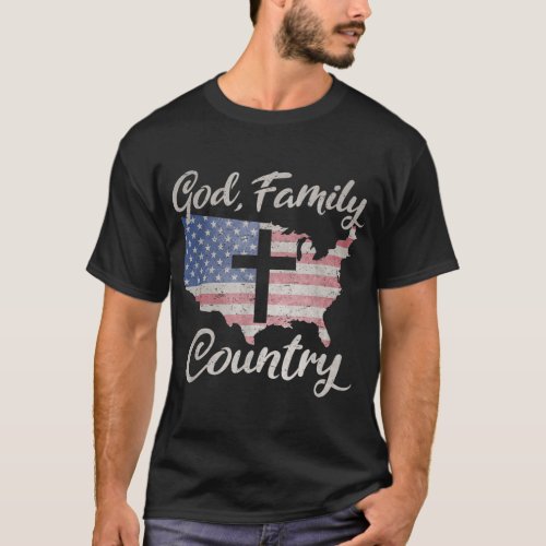 GOD FAMILY COUNTRY Christian Cross Vintage USA Ame T_Shirt