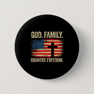 God Family Country Dom Usa Flag Cross Button
