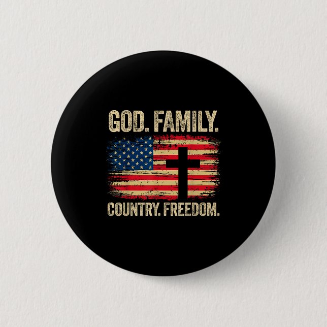 God Family Country Dom Usa Flag Cross  Button (Front)