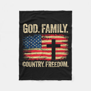 God Family Country Dom Usa Flag Cross Fleece Blanket