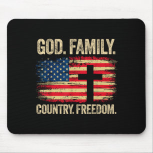 God Family Country Dom Usa Flag Cross Mouse Pad