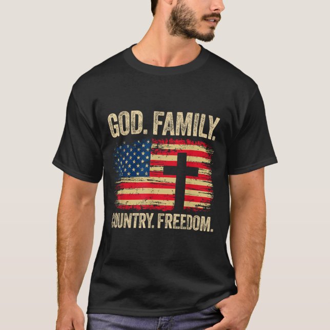 God Family Country Dom Usa Flag Cross  T-Shirt (Front)