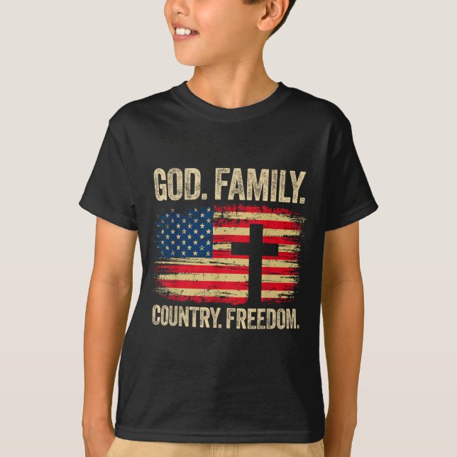 God Family Country Dom Usa Flag Cross  T-Shirt (Front)