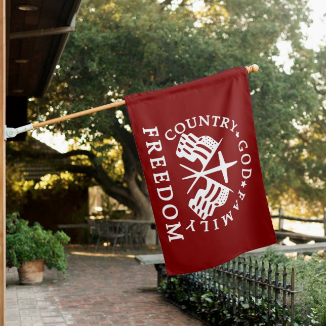 God Family Country Freedom House Flag (In SItu)