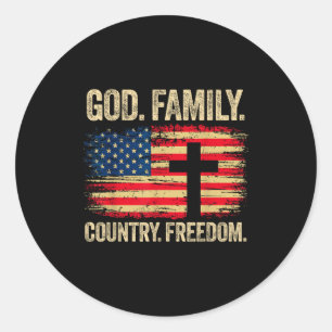 God Family Country Freedom Usa Flag Cross  Classic Round Sticker