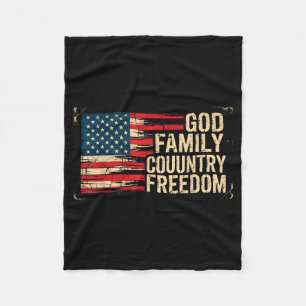 God Family Country Freedom Usa Flag Fleece Blanket