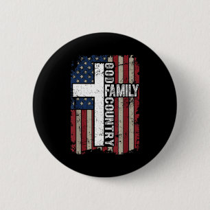 God Family Country Patriotic Christian Vintage Usa Button