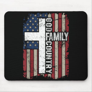 God Family Country Patriotic Christian Vintage Usa Mouse Pad