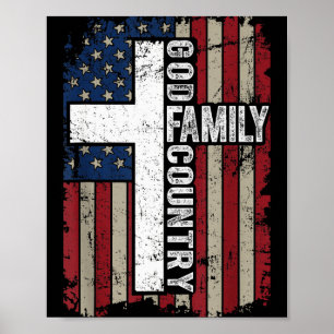 God Family Country Patriotic Christian Vintage Usa Poster