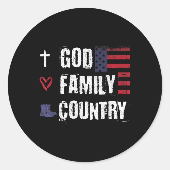 God Family Country Patriotic Veteran Soldier Memor Classic Round Sticker (Front)