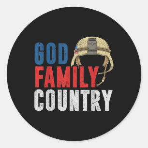 God Family Country Soldier Usa Proud American Memo Classic Round Sticker