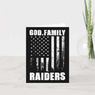 God. Family. Raiders. Vintage Usa Flag  Card
