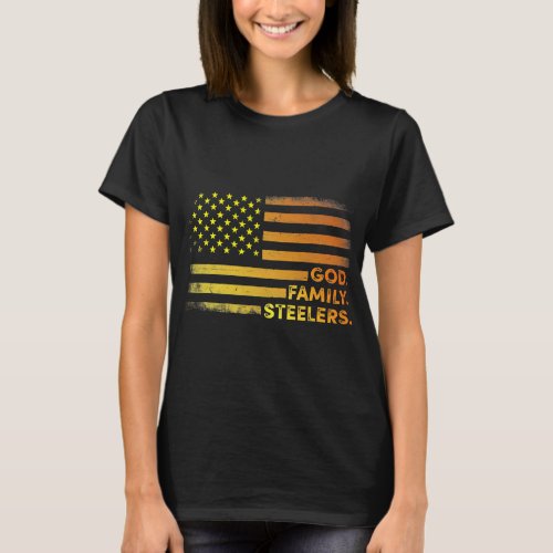 God Family Steelers Pro Us Flag T_Shirt