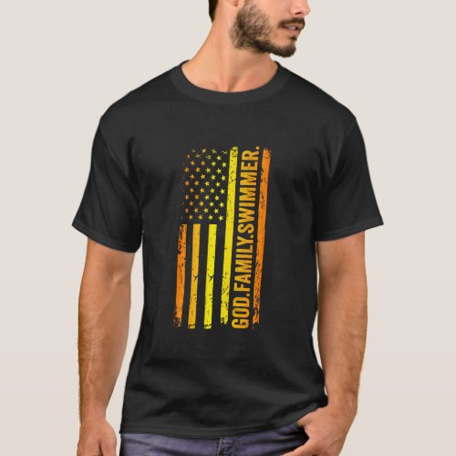 God Family Swimmer US American Flag Father's Day D T-Shirt