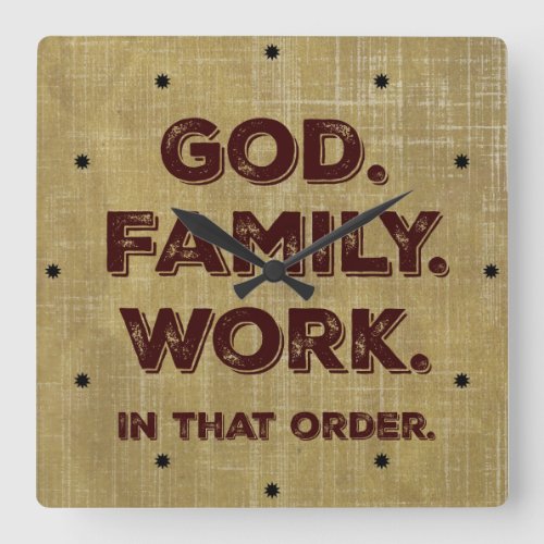God Family Work Priorities Square Wall Clock