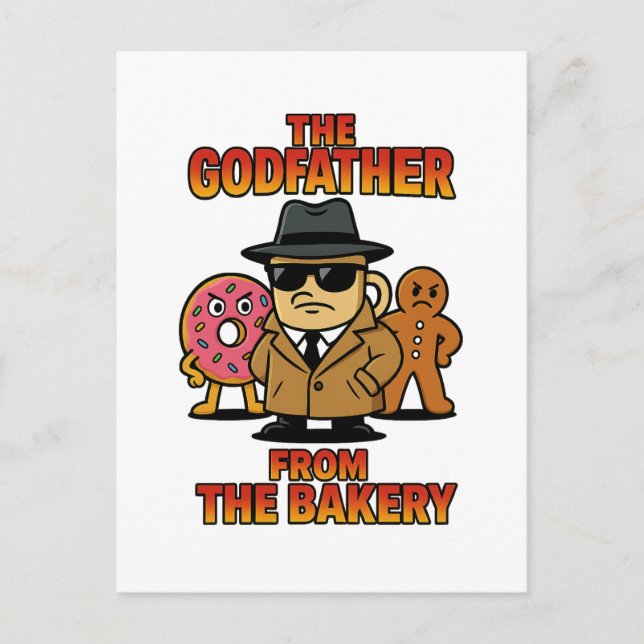 God Father from Bakery – Cartoon Coffee & Donuts Postcard (Front)