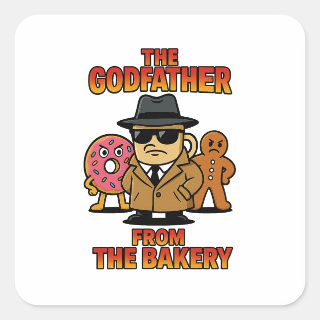 God Father from Bakery – Cartoon Coffee & Donuts Square Sticker (Front)