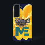 God Favors Me Samsung Galaxy S22 Case<br><div class="desc">Beautiful graphic design,  watercolor yellow flower backdrop with the words "GOD FAVORS ME" - all in a dark navy blue background.</div>