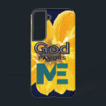 God Favors Me Samsung Galaxy S22 Case<br><div class="desc">Beautiful graphic design,  watercolor yellow flower backdrop with the words "GOD FAVORS ME" - all in a dark navy blue background.</div>