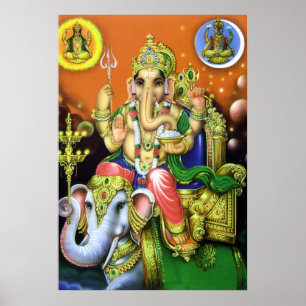 God Ganesha on Elephant Poster