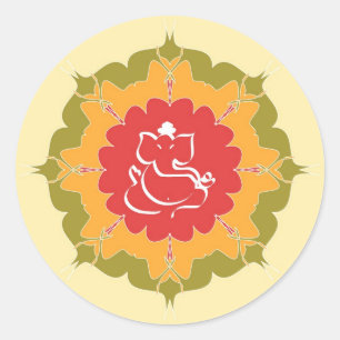 God Ganesha on mandala flower Classic Round Sticker
