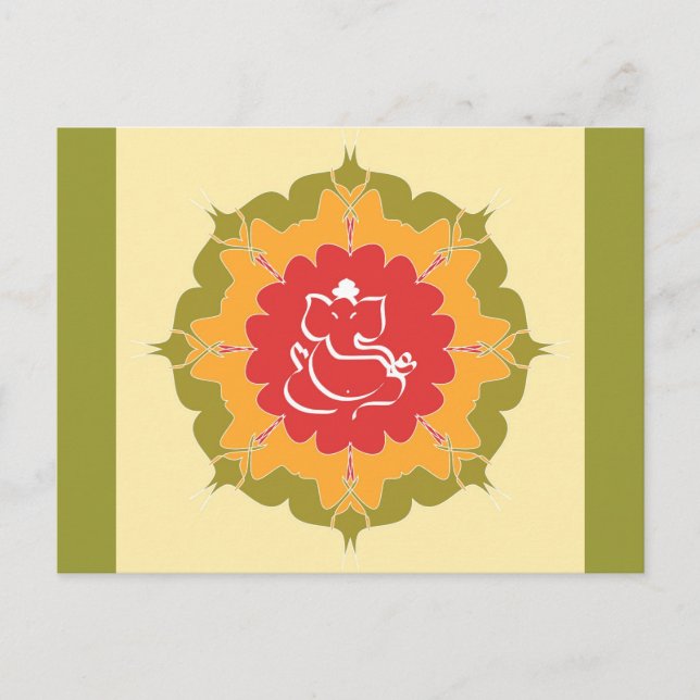 God Ganesha on mandala flower Postcard (Front)