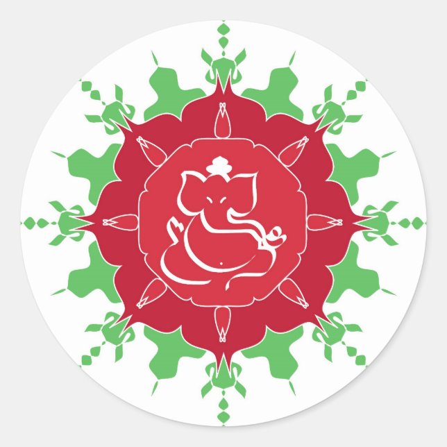 God Ganesha on red flower Classic Round Sticker (Front)