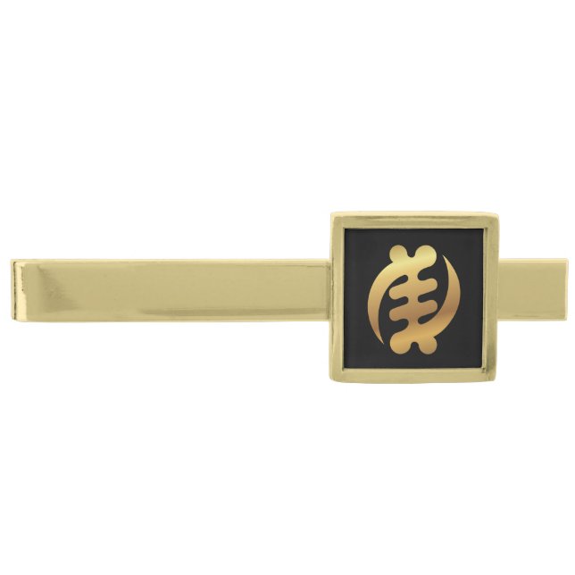 God Glorifying Gye Nyame Adinkra Gold Finish Tie Bar (Front)