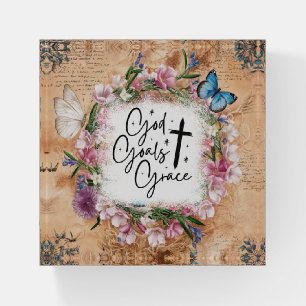 God Goals Grace Christian Floral Wreath Paperweight
