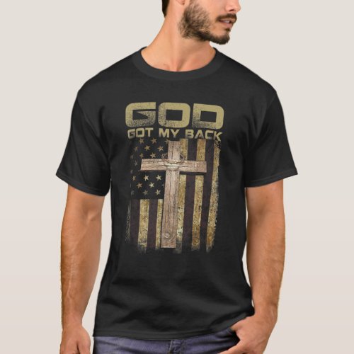 God Got My Back American Flag Christian Jesus Vint T_Shirt
