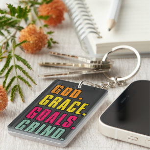God Grace Goals Grind Inspirational Faith Keychain