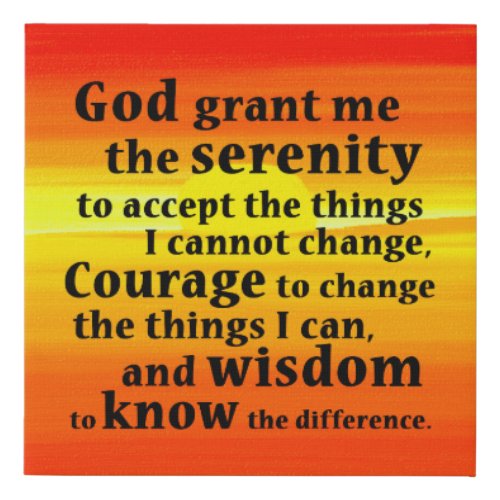 God Grant Me Serenity Prayer Painted Sunset Text Faux Canvas Print
