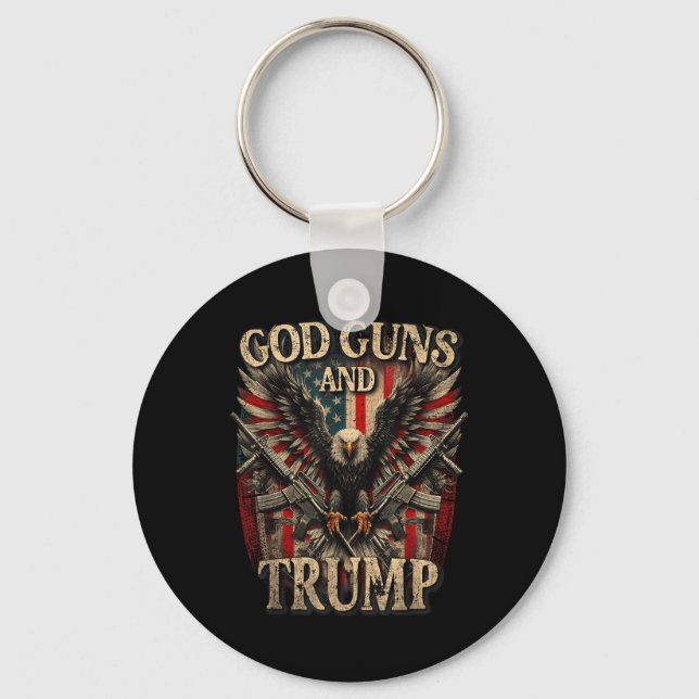 God Guns And Trump 2nd Amendment Flag Eagle Keychain (Front)