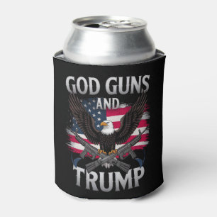 God Guns And Trump Eagle American Flag Vintage Can Cooler